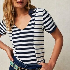 Free People We The Free Stripe Up My Life Tee T Shirt Top Size Small Brand New